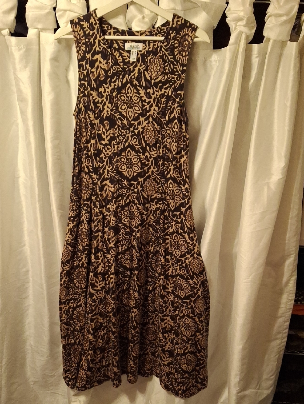 Dittos Black and Tan Sleeveless Printed Maxi Dress with A-Line Skirt